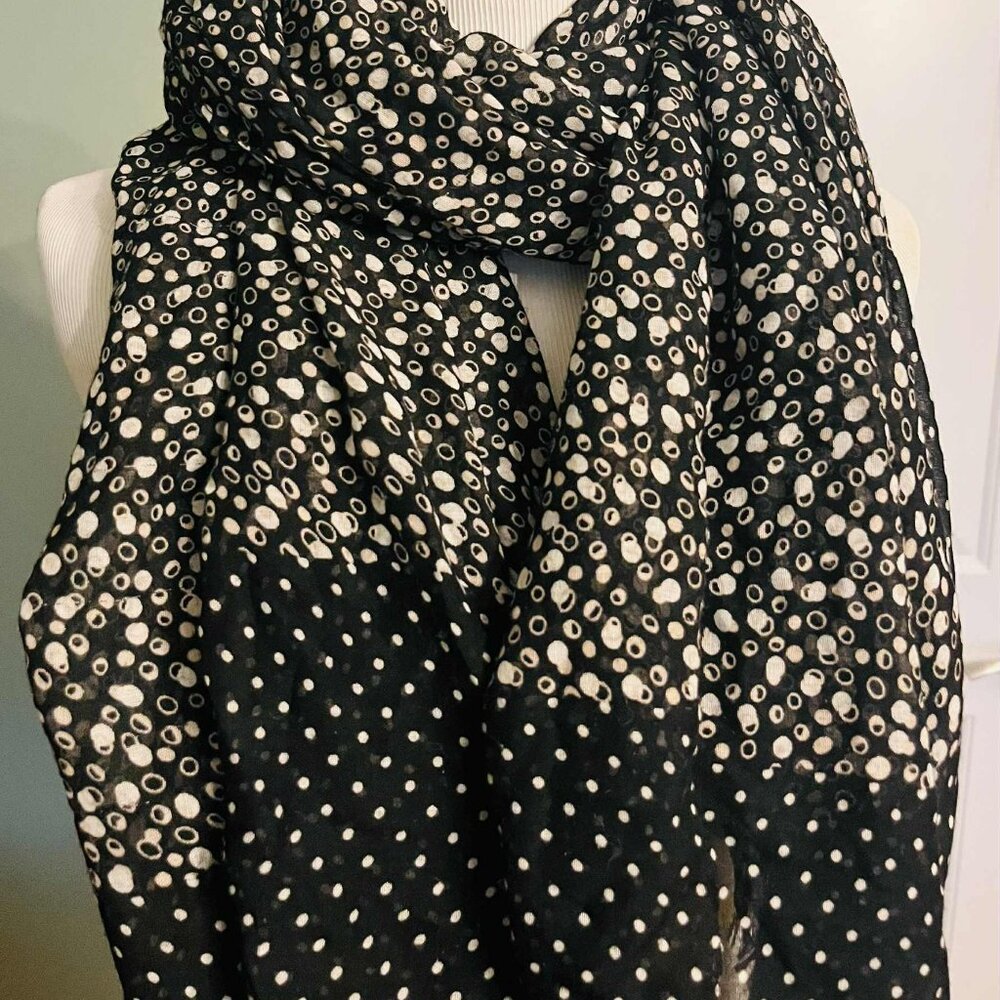 NWT Handmade Polka Dot Scarf by Sana – Classic Black & White Elegance